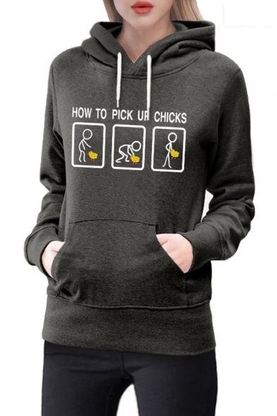 HOW TO PICK UP Letter Graphic Print Long Sleeve Hoodie
