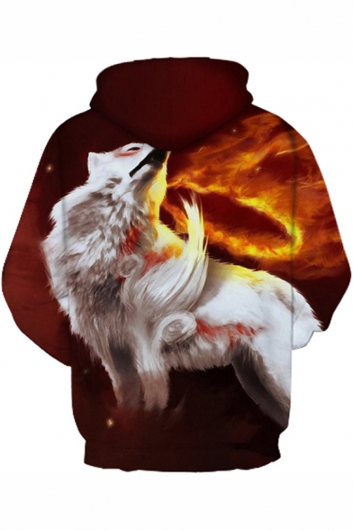 Wolf Fire Pattern Long Sleeve Unisex Hoodie