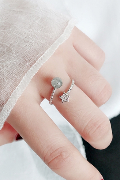 Fashion Star Moonstone Design Solid Sliver Tail Ring