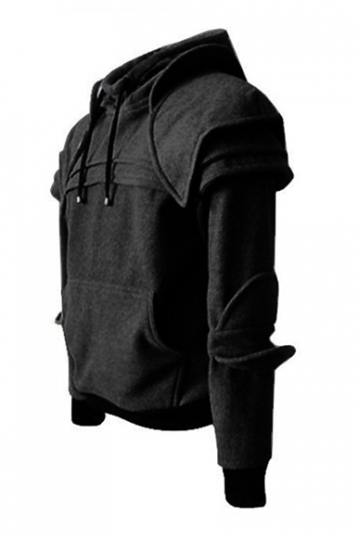 SportsX Men Pure Drawstring Pullover Retro Knight Hooded Top Outwear