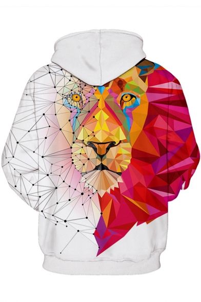 Colorblock Long Sleeve 3D Tiger Pattern White Unisex Hoodie