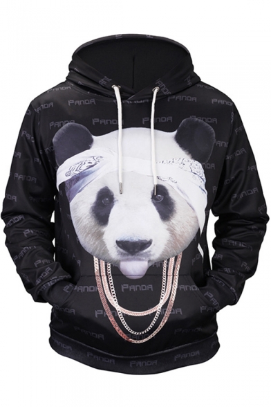 Fashion 3D Panda Pattern Long Sleeve Black Hoodie for Men