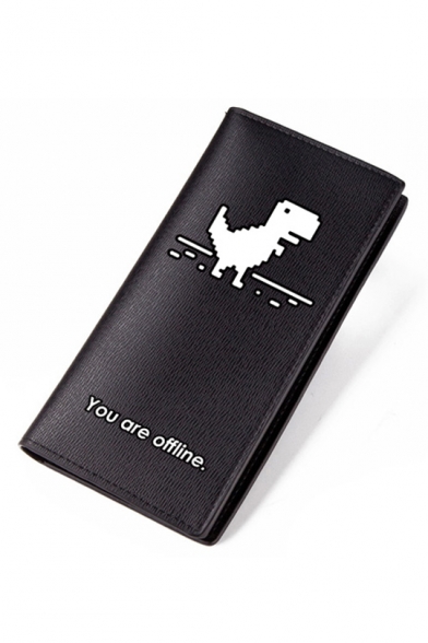 Fashion Dinosaur Letter YOU ARE OFFLINE Letter Printed Black Wallet 9.5*18.3cm