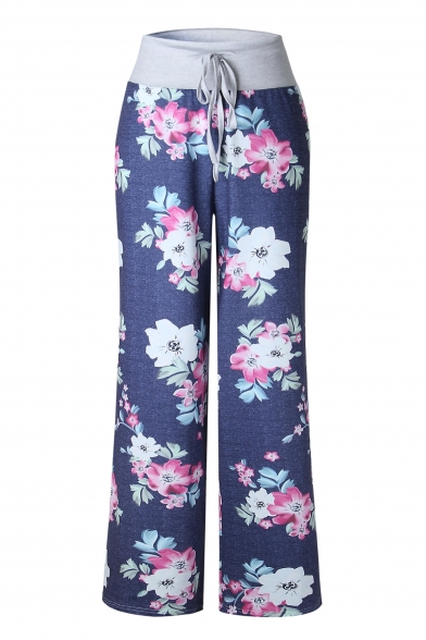 Hot Popular Floral Printed Tied Waist Loose Casual Wide Legs Pants