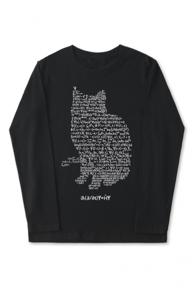 New Trendy Fashion Cartoon Cat Printed Round Neck Long Sleeve Cotton Sweatshirt