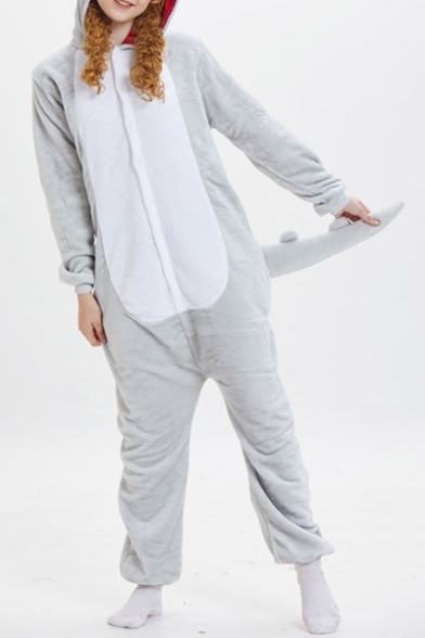 Trendy Unisex Color Block Dinosaur Cosplay Fleece Costume Onesie Pajamas for Adult