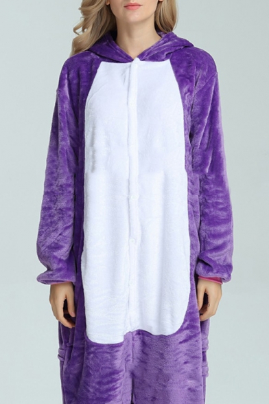 Dark Purple Fleece Long Sleeve Unisex Cosplay Carnival Onesie Pajamas