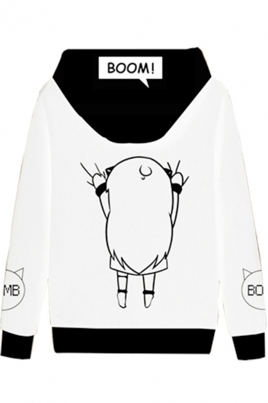 Fashion Color Block Two-Tone Long Sleeve Letter HOPPOU Printed Black and White Hoodie