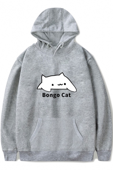Funny Letter Cartoon BONGO CAT Pattern Winter's Long Sleeve Hoodie