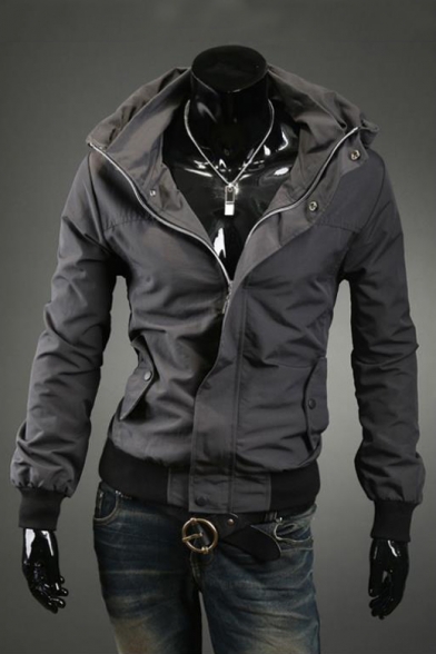 Men's Trendy Stand Up Collar Long Sleeve Contrast Trim Zip Up Slim Jacket