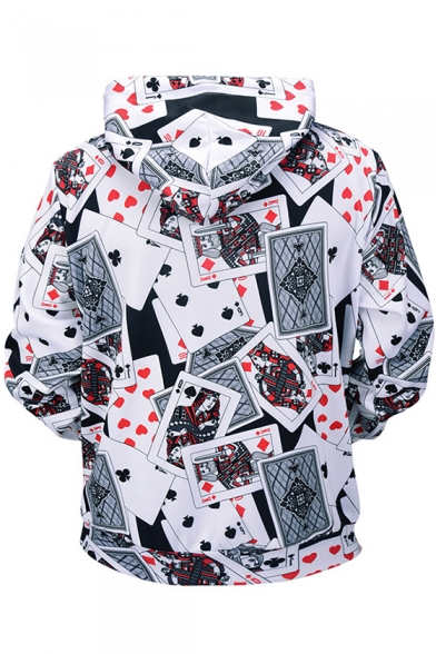 Unique 3D Poker Cards Pattern Long Sleeve Street Style White Hoodie