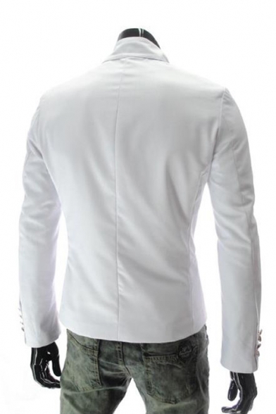 Winter's Fashion Stand Collar Long Sleeve Double Breasted Open Hem Slim Fitted Blazer for Men