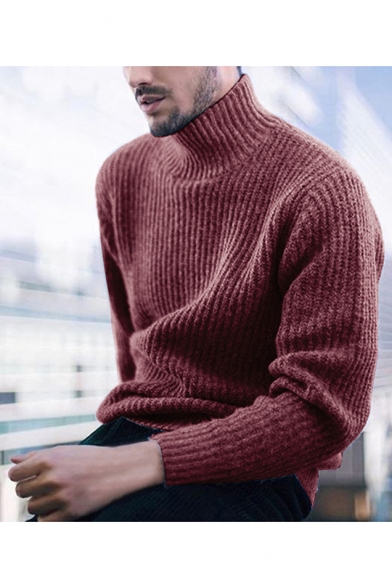 Winter's High Neck Long Sleeve Basic Solid Men's Fitted Knit Sweater