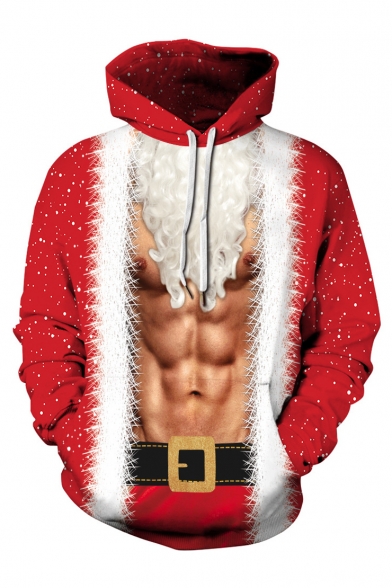 Fashion 3D Muscle Pattern Long Sleeve Loose Leisure Red Hoodie