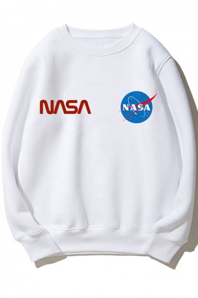 Long Sleeve Crewneck Popular NASA Logo Printed Pullover Casual Sweatshirt