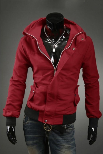 Men's Trendy Stand Up Collar Long Sleeve Contrast Trim Zip Up Slim Jacket