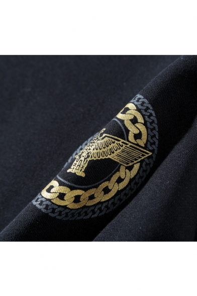 Men's Winter Round Neck Long Sleeve Fashion Eagle Logo Patched Black Sweatshirt