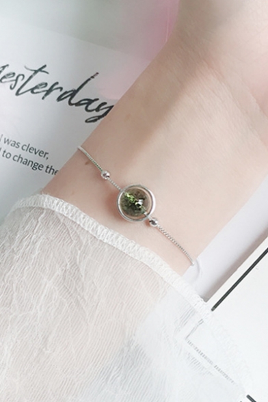 New Stylish Green Crystal Chic Solid Silver Bracelet