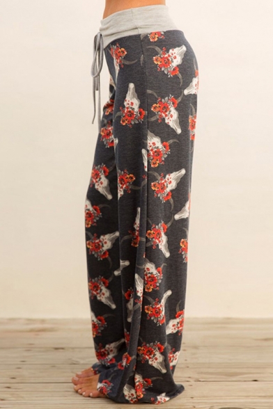Women's Tied Waist Chic Floral Printed Loose Casual Wide Legs Pants