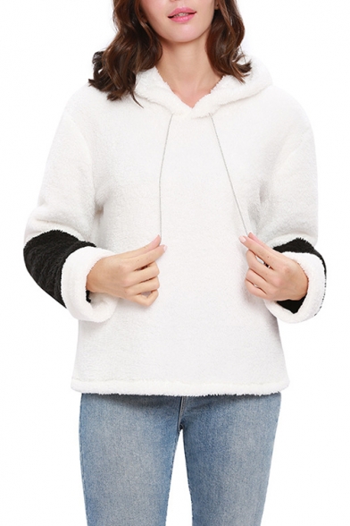 Fashion Black and White Color Block Long Sleeve Winter's Fleece Hoodie