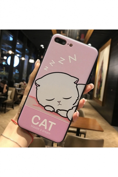 Fashion Pink Cartoon Cat Printed Shatter-Resistant Mobile Phone Case for iPhone