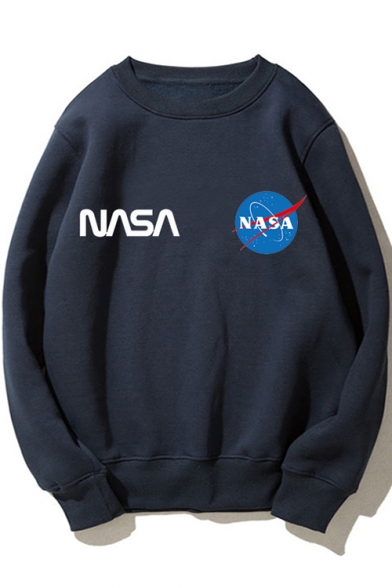 Long Sleeve Crewneck Popular NASA Logo Printed Pullover Casual Sweatshirt