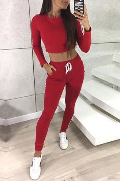 Long Sleeve Cropped Top Striped Side Pants Fashion Sports Co-ods