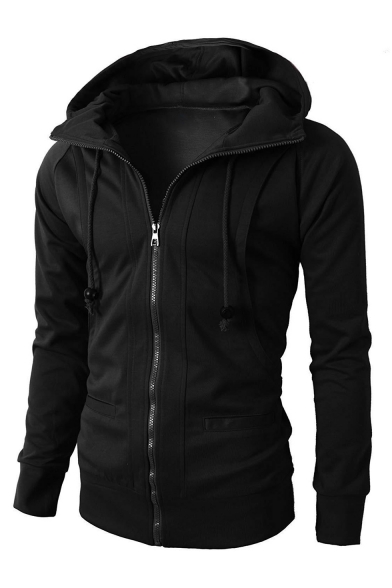 Men's New Arrival Long Sleeve Sports Casual Zip Up Fitted Solid Hoodie