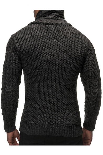 Men's Stylish Classic High Neck Long Sleeve Toggle Button Front Cable-Knit Sweater