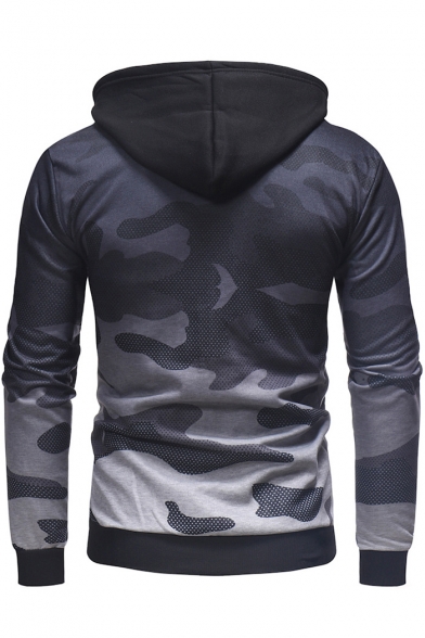 Men's Unique Ombre Camouflage Printed Long Sleeve Zip Up Gray Hoodie