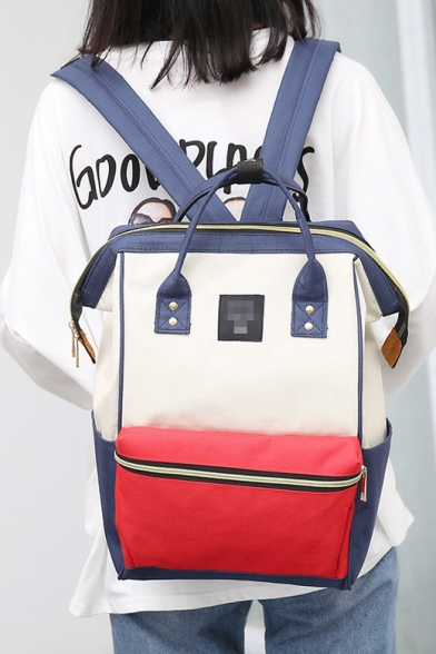 Students Fashion Color Block Waterproof Simple Backpack School Bag