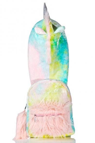 Unique Blue and Pink Tie Dye Unicorn Shaped Schoolbag Backpack