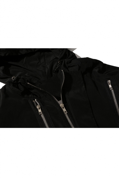 Unique Multi Zip Embellished Long Sleeve NASA Logo Pattern Hooded Zip Up Jacket