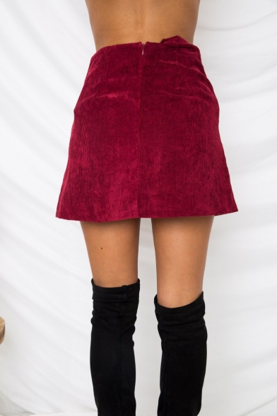 Winter's Fashion High Rise Double Breasted Front Mini A-Line Corduroy Skirt