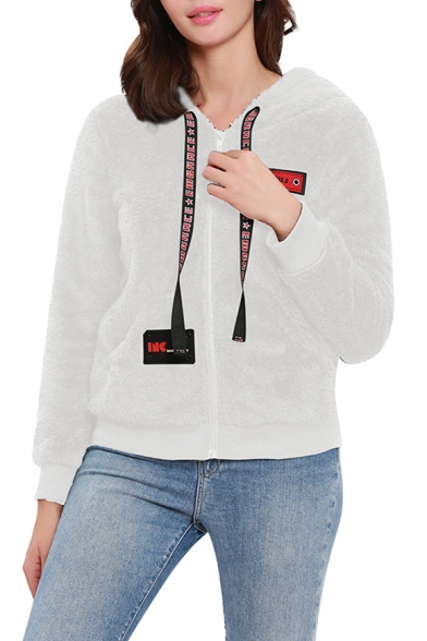 Winter's Letter Logo Patched Chest Letter Ribbon Zip Up Fitted Hoodie