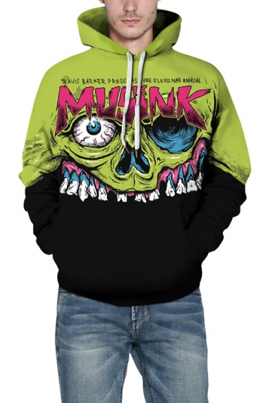 3D Skull Pattern Long Sleeve New Arrival Green Hoodie for Couple