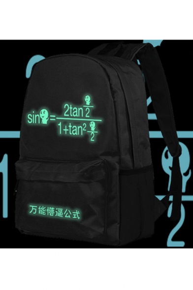 Cute Luminous Green Einstein Relativistic Formula Cartoon Printed Black Schoolbag