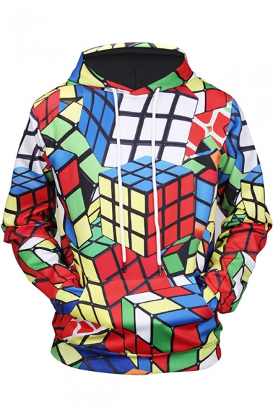 Fashion 3D Magic Cube Pattern Long Sleeve Unisex Casual Hoodie