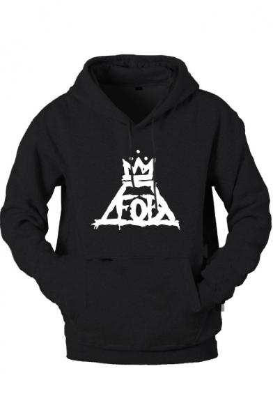 

Hip Hop Style Long Sleeve Letter FOB Printed Regular Fitted Cotton Hoodie, LC493483, Black;light gray