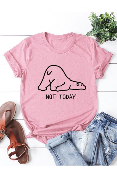 Hot Fashion Cartoon Letter NOT TODAY Pattern Round Neck Short Sleeve Cotton T-Shirt