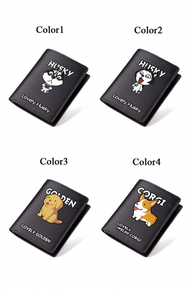 Lovely Cartoon Husky Pattern Stylish Black Wallet Purse 9.5*11.5cm