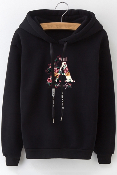 New Fashion Letter A Floral Printed Long Sleeve Loose Leisure Hoodie