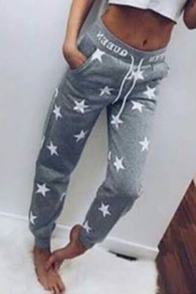 

Star Pattern Elastic Drawstring Waist Casual Loose Fitted Sports Sweatpants, Pink;gray, LC490050