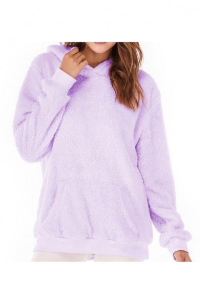 Women's Winter Long Sleeve Simple Solid Fleece Hoodie
