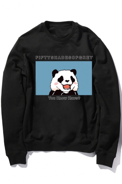 Cute Cartoon Panda Pattern Round Neck Long Sleeve Cotton Sweatshirt for Couple