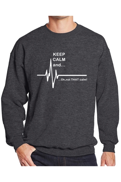Funny Letter KEEP CALM AND Electrocardiogram Pattern Crew Neck Long Sleeve Sweatshirt