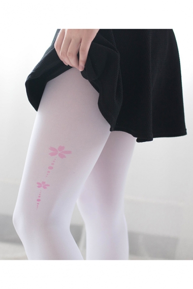 Girls Cute Pink Cherry Cat Claw Printed Cosplay White Tights