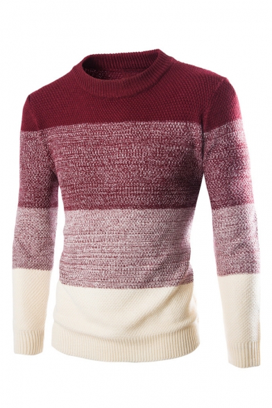 Men's Trendy Color Block Long Sleeve Crew Neck Slim Fit Sweater