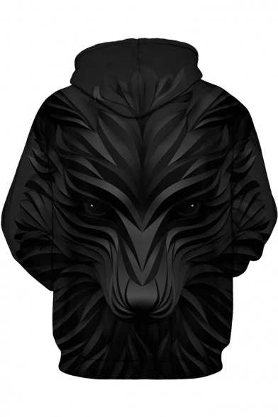 Black New Trendy 3D Lion Pattern Long Sleeve Oversize Hoodie