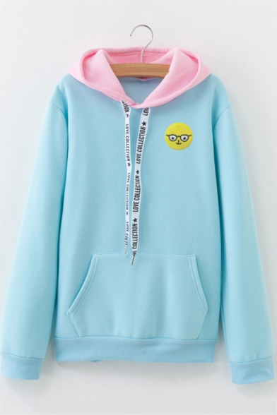 Cute Cartoon Emoji Pattern Letter Ribbon Casual Long Sleeve Hoodie